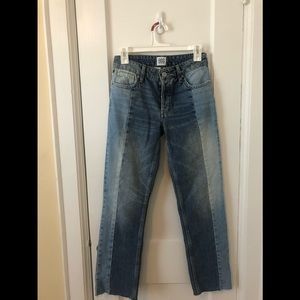 Two tone straight leg jeans
